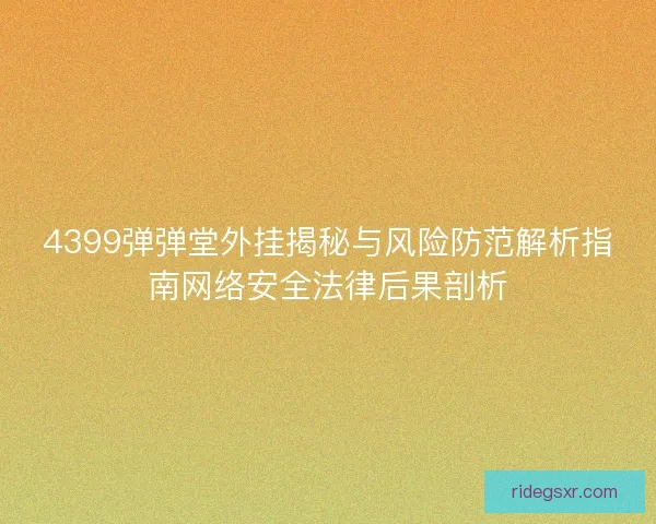4399弹弹堂外挂揭秘与风险防范解析指南网络安全法律后果剖析